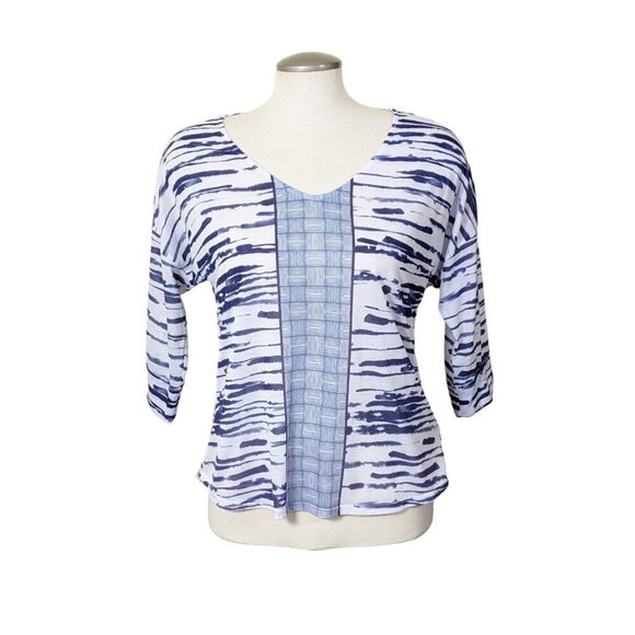 prAna Aleah Top Womens Medium V Neck Lightweight Blue White USA Tissue Jersey - Picture 1 of 6